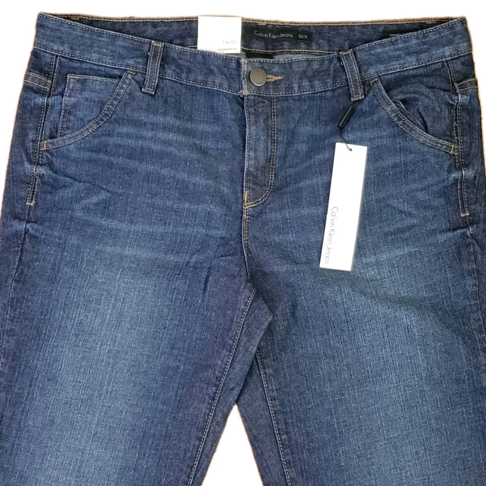 Calvin Klein Size 14/32 NEW Jeans Blue Cotton Denim Stretch Skinny Flare Pockets